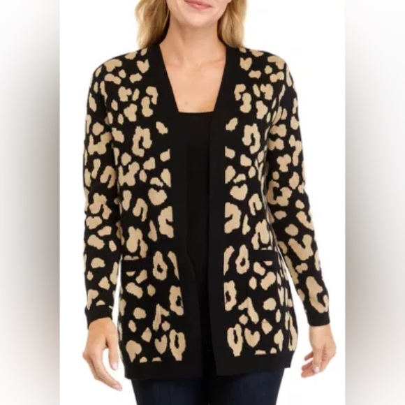 Kim Rogers Black and Tan Animal Print Cardigan. Sz. M - Picture 1 of 7